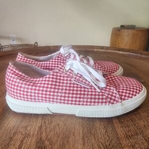 Superga Gingham 2750 Red White Checkered Sneakers Womens Size 2.5